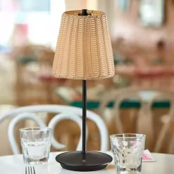 Black Metal Rattan Shade Cordless Table Lamp