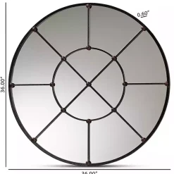 Black Metal Round Geometric Pane Wall Mirror