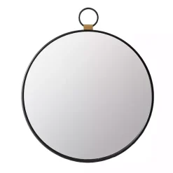 Black Metal Round Top Loop Wall Mirror