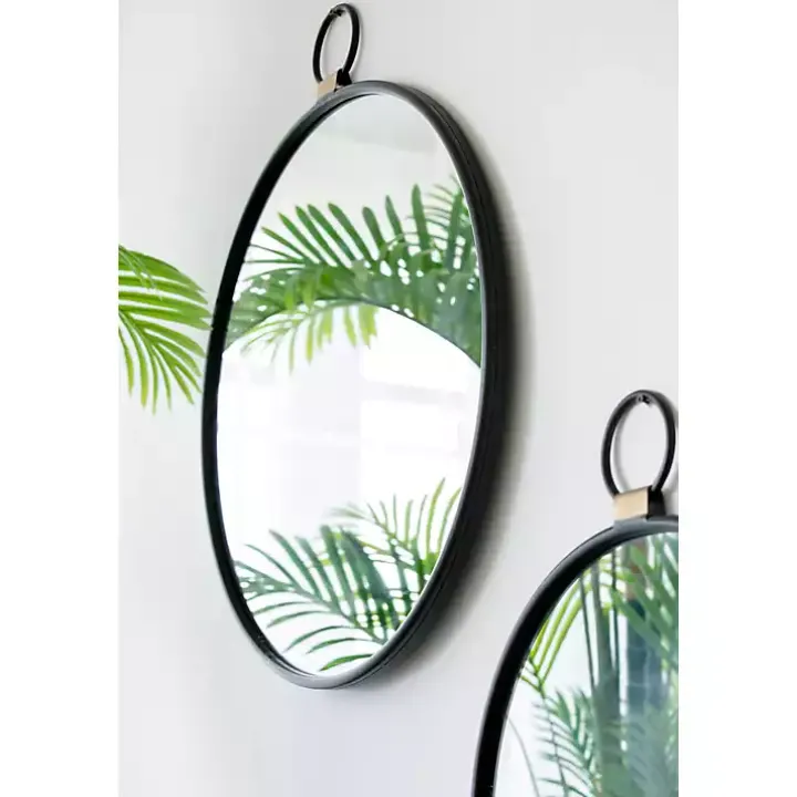 Black Metal Round Top Loop Wall Mirror