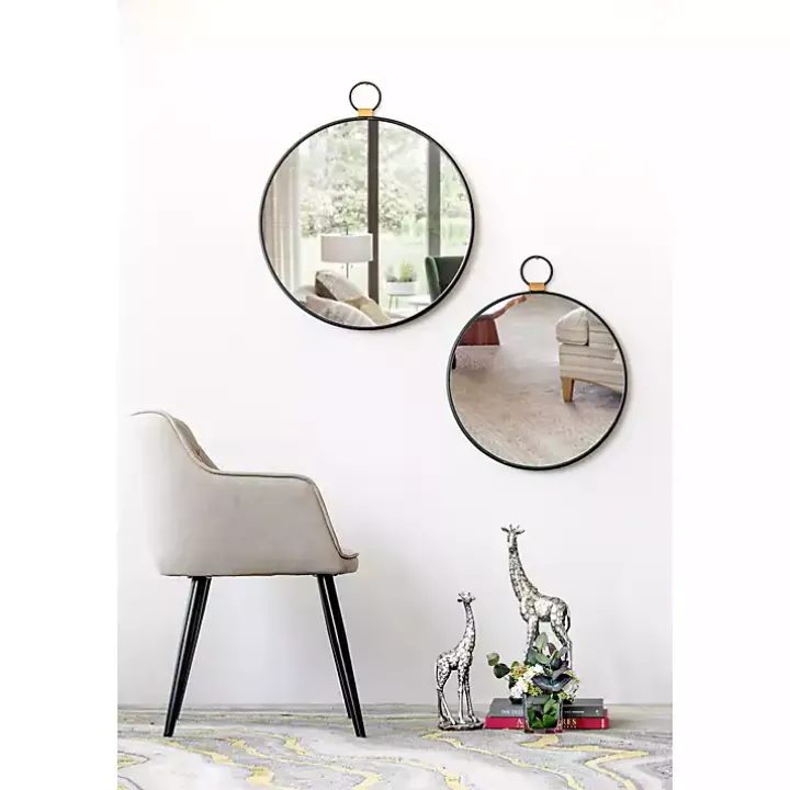 Black Metal Round Top Loop Wall Mirror