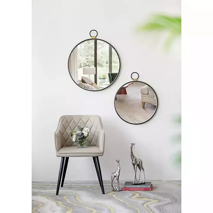 Black Metal Round Top Loop Wall Mirror