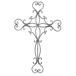 Black Metal Scroll Cross Wall Plaque