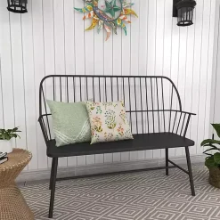 Black Metal Slatted Back Outdoor Bench