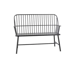 Black Metal Slatted Back Outdoor Bench