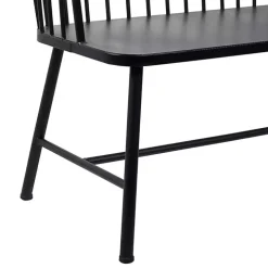 Black Metal Slatted Back Outdoor Bench