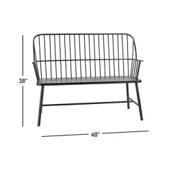 Black Metal Slatted Back Outdoor Bench