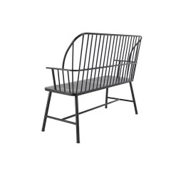 Black Metal Slatted Back Outdoor Bench