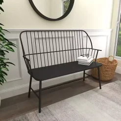 Black Metal Slatted Back Outdoor Bench