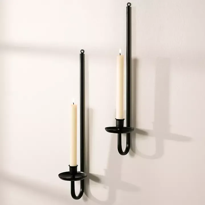 Black Metal Taper Candle Holder Sconces, Set of 2