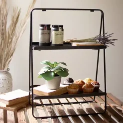 Black Metal 2-Tier Folding Display Rack