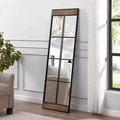 Black Metal Window Grid Standing Mirror