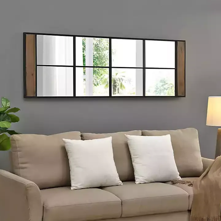 Black Metal Window Grid Standing Mirror