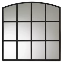 Black Metal Windowpane Arched Wall Mirror