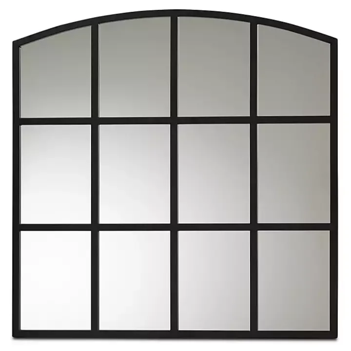Black Metal Windowpane Arched Wall Mirror