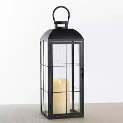 Black Metal Windowpane Lantern, 21 in.