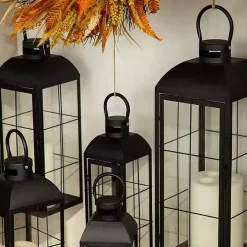 Black Metal Windowpane Lantern, 21 in.