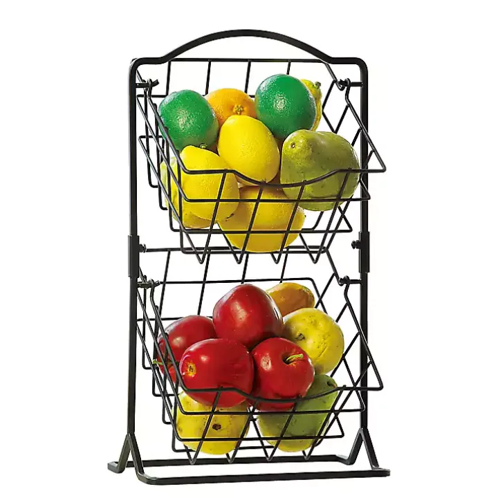 Black Metal Wire 2-Tier Square Kitchen Basket
