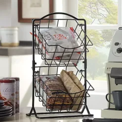 Black Metal Wire 2-Tier Square Kitchen Basket