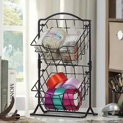 Black Metal Wire 2-Tier Square Kitchen Basket