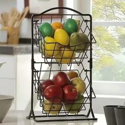 Black Metal Wire 2-Tier Square Kitchen Basket