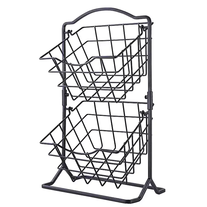 Black Metal Wire 2-Tier Square Kitchen Basket