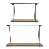 Black Metal Wood Swing Wall Shelves, Set of 2
