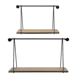 Black Metal Wood Swing Wall Shelves, Set of 2