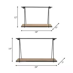 Black Metal Wood Swing Wall Shelves, Set of 2