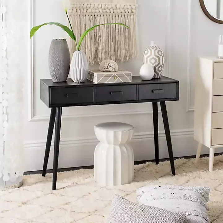 Black Mid-Century Modern 3-Drawer Console Table