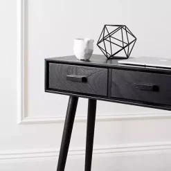 Black Mid-Century Modern 3-Drawer Console Table