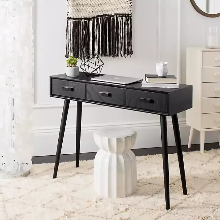 Black Mid-Century Modern 3-Drawer Console Table