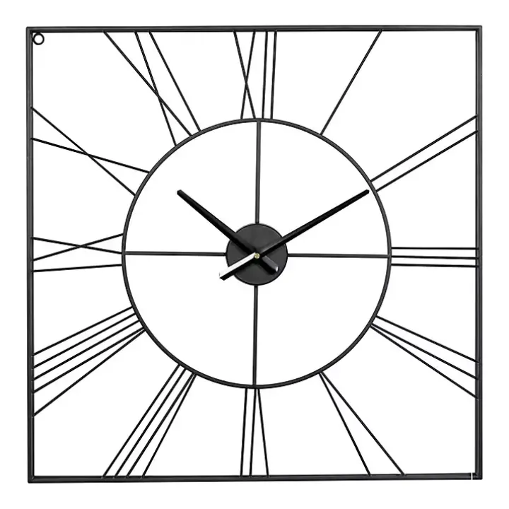 Black Minimal Square Open Face Clock