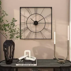 Black Minimal Square Open Face Clock