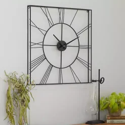 Black Minimal Square Open Face Clock