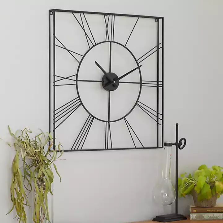 Black Minimal Square Open Face Clock