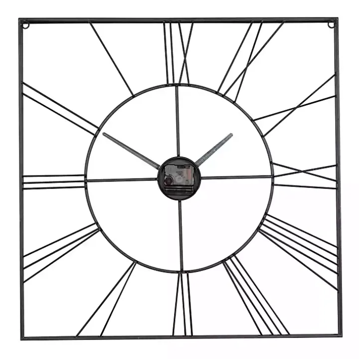 Black Minimal Square Open Face Clock