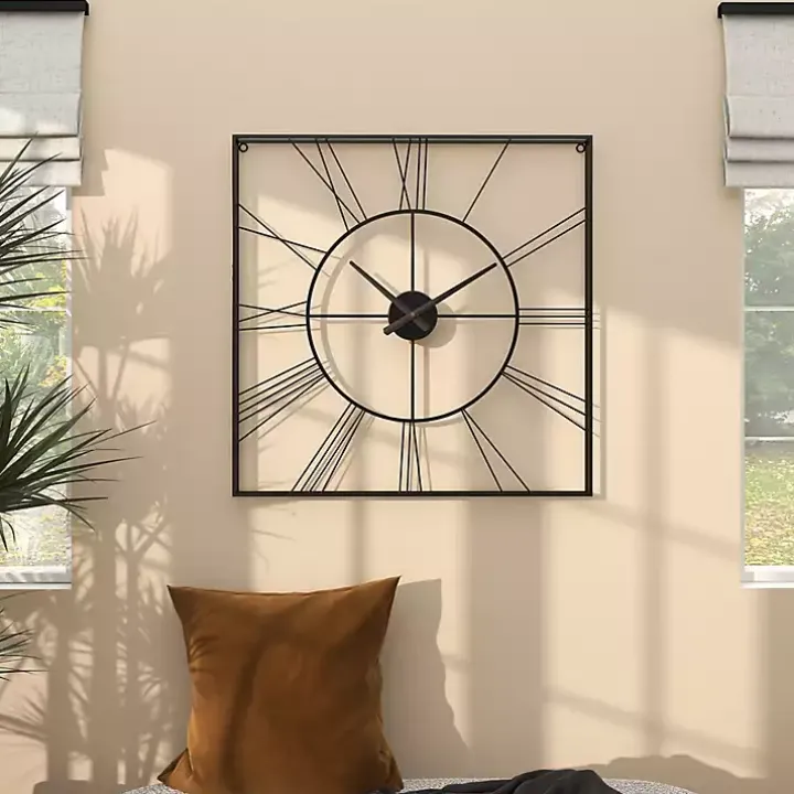 Black Minimal Square Open Face Clock