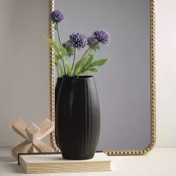 Black Modern Ribbed Ceramic Vase