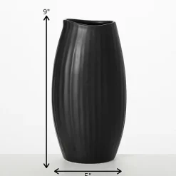 Black Modern Ribbed Ceramic Vase