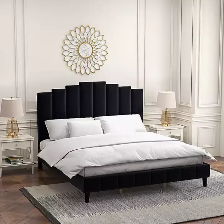 Black Modern Tufted Platform King Bed