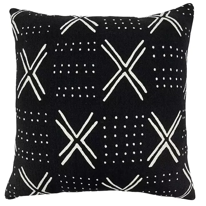 Black Mudcloth Cotton Throw Pillow