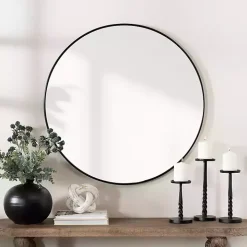 Black Nouveau Linear Round Mirror