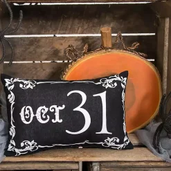 Black Oct 31 Goth Script Mini Halloween Pillow