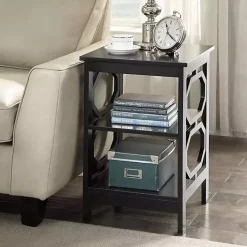 Black Octagon 2-Shelf Accent Table