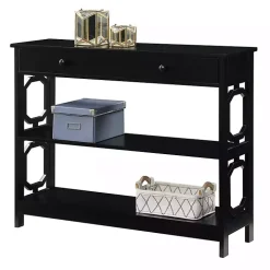 Black Octagon 2-Shelf Console Table