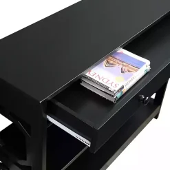 Black Octagon 2-Shelf Console Table