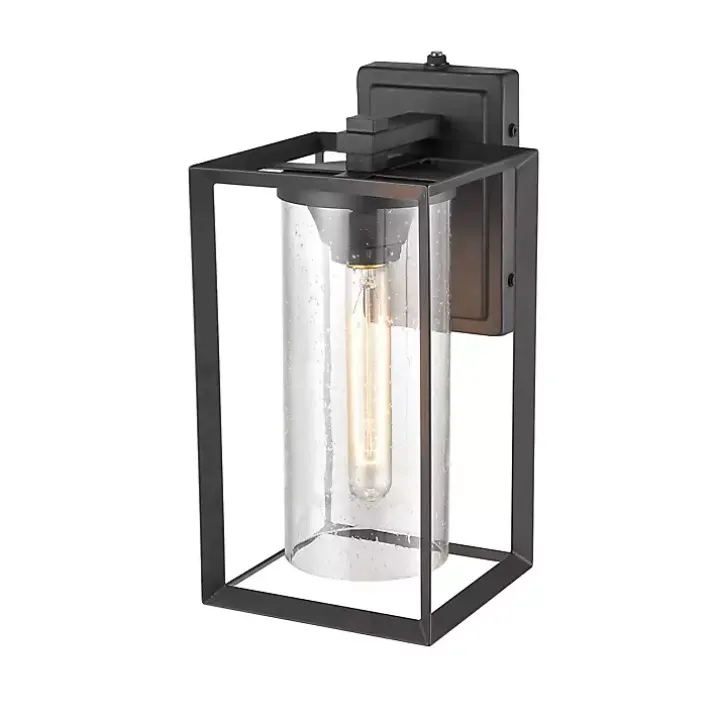 Black Open Seeded Glass Outdoor Sconce