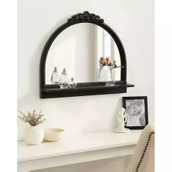 Black Ornate Arch Wall Mirror with Shelf