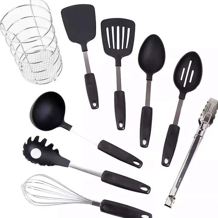 Black 9-pc. Utensil Set with Wire Caddy